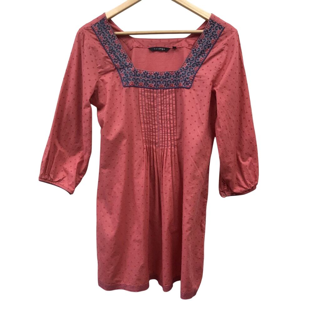 Melange Top Womens Large Pink Blue Purple Embroidered Pleated
